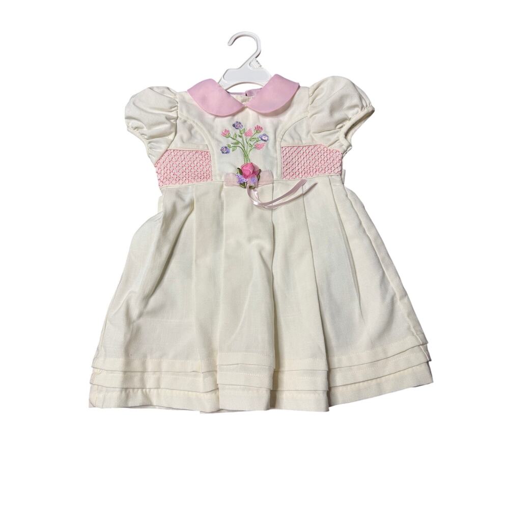 Baby Togs vintage Dresses Short Sleeves Size 2T White Pink RN396009